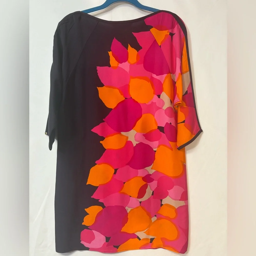 Trina Turk Kaftan Tunic Shift Sz 6, Bright Abstract Floral Print, Rayon, Split S - Picture 3 of 12